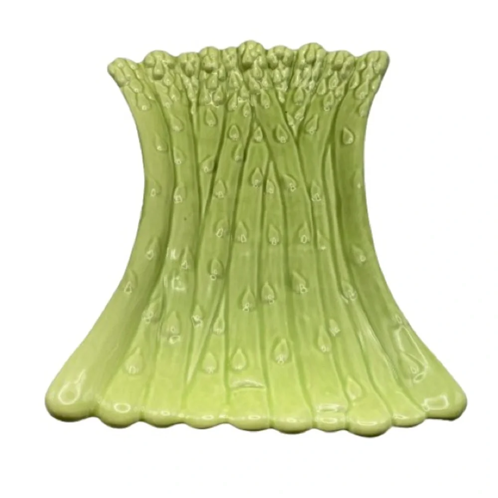Crate & Barrel Green Asparagus Ceramic Platter 11.5” x 8.25” Majolica Style